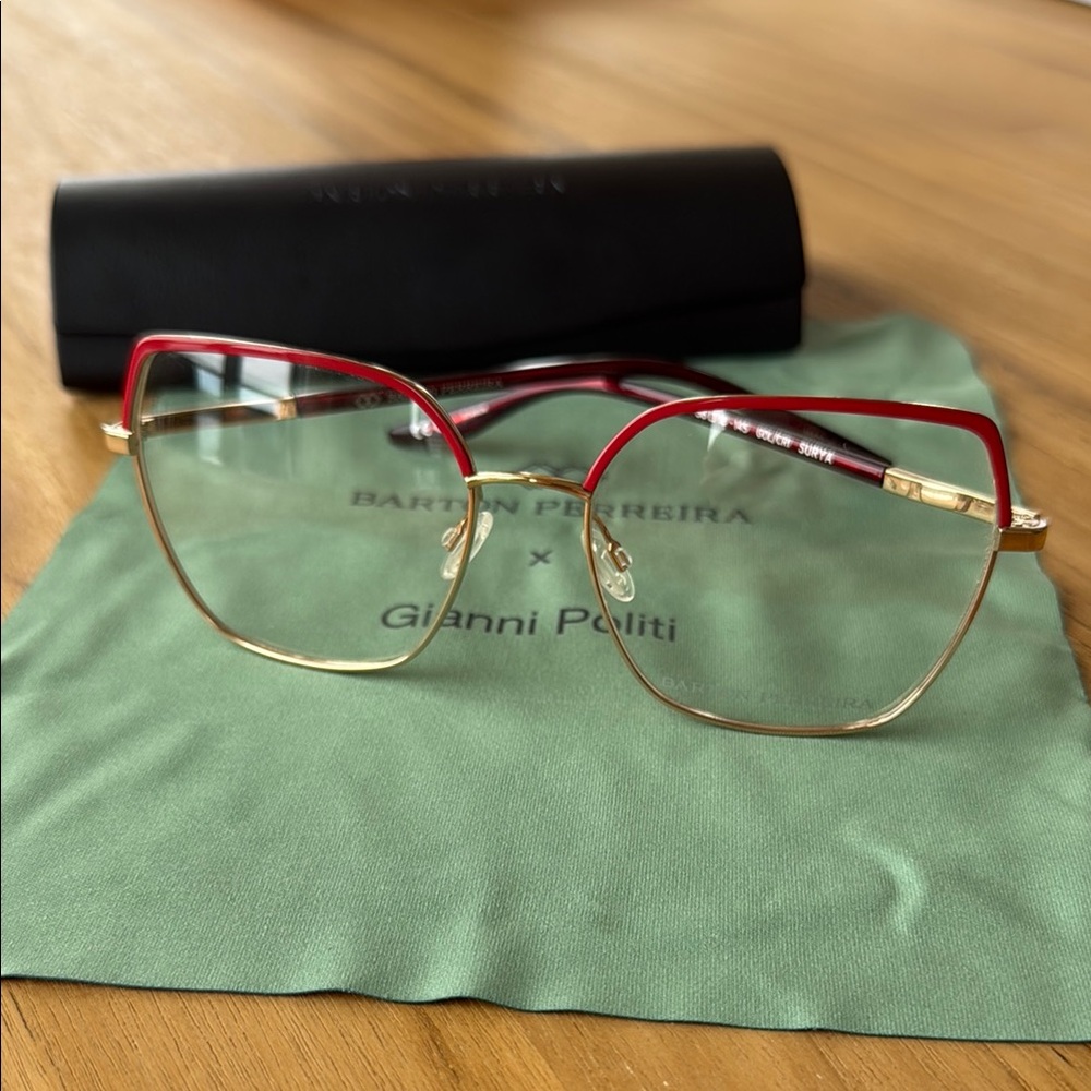 Barton Perreira Surya Gold/Red Titanium Square Eyeglass Frames 56-18-145